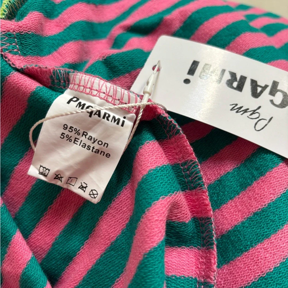 Women’s Striped Pink & Green Oversize Sweatshirt Crewneck Top Large NWT - Picture 4 of 5